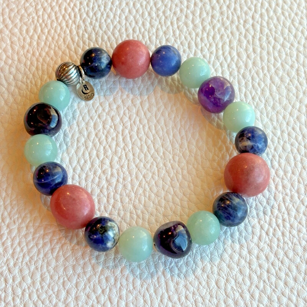 Carolyn Pollack Beaded Stretch Bracelet Lapis Lazuli Rhodonite Amethyst